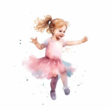 Little cute girl, ballerina, watercolor, clipart, pink wearing, realistic, making dance moves