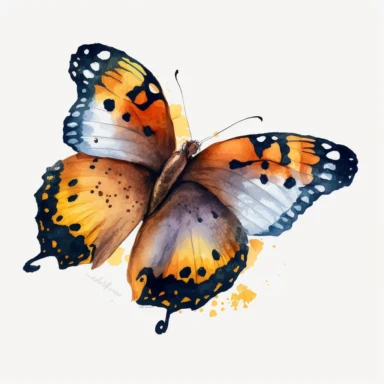 butterfly, beautiful yellow and orange colors, white background, cartoon, watercolor and realistic style, minimalist, clipart, no shadow on the ground, png clipart