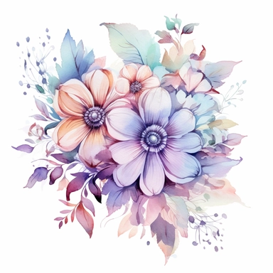 Clipart beautiful fanciful floral composition, fairytale, watercolor paints, isolated objects on white background, beautiful delicate pastel colors, k8 , s1000