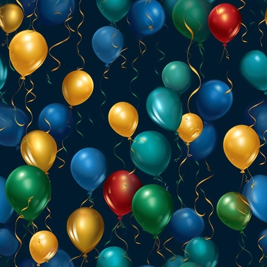 birthday balloons bright colors blue royal green gold high detail deep blue background clipart seamless tile