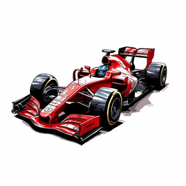 Clipart of the formula one car from Charles LeClerc with minimal details, aquarel colored cartoon style with thick borders. Only the car. White background, no floor, no shadow