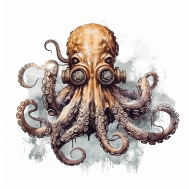 steampunk octopus, dirty style Sublimation Clipart, isolated on white background