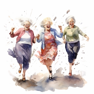 Watercolor Funny old ladies clipart ,Women dancing,white background