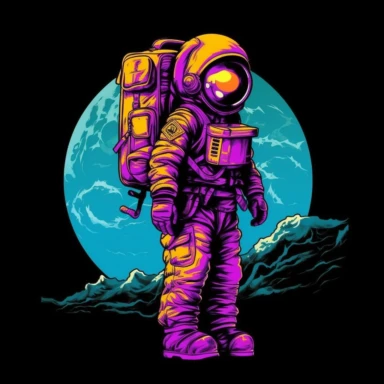 a child as astronaut with a backpack instead of a jetpack,Vaporwave clipart set, black background