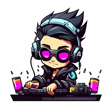 adorable simple cyberpunk Dj clipart, white background, adobe illustrator vector