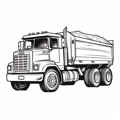 simple dump truck clipart, black and white