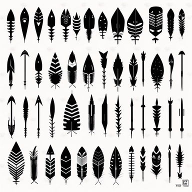 30 different types of arrow heads in rows black and white simple art Clipart vector svg high resolution thick black line art white background drawn art silhouette
