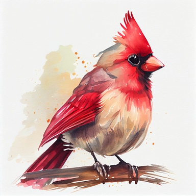 cute cardinal, clipart style, watercolor illustration, full body, happy,