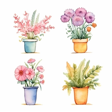 Create an elegant hand-drawn watercolor clip art image of a family gift niche embellished with birth flowers. Customize the image for a family of four: a January baby (Carnation), a April baby (Sweet Pea), an August baby (Poppy), and a November baby (Chry