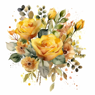 Birthday yellow roses bouquet watercolor design clipart