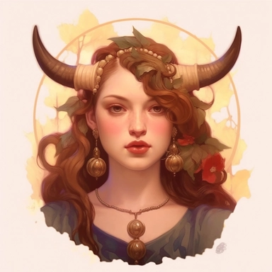 Taurus zodiac sign as fantasy girl with nose ring and earnings, and brown hair, Watercolor Zodiac Sign Clipart Astrology medea, Goddess of taurus, jasons golden fleece, ram horns, dragon, Medea, roses,