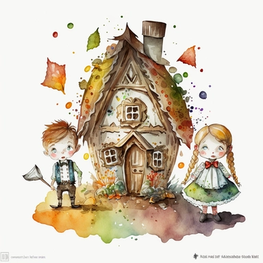 Watercolor Hansel and Gretel,halloween ,Clipart, colorful, white background