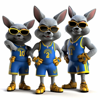 Original Goldenstate Warriors basketball players as funny animals Design 3d clipart with black contours. White background