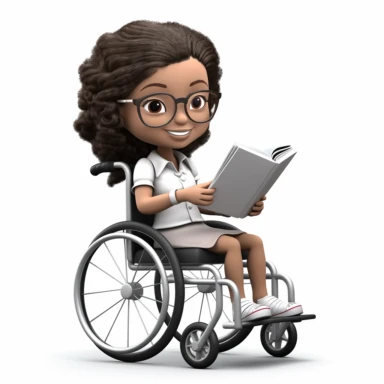 cute 3d cute little girl historian clipart, various ethnicities, in modern wheelchair, full body, on white background