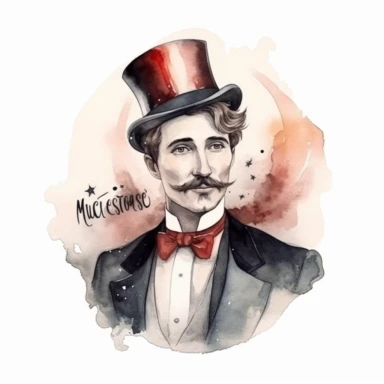 hand drawn vintage circus magician, glamorous, soft, detailed and realistic, watercolor, clipart style, white background with margins