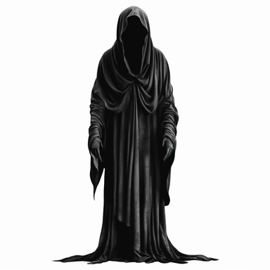 DEATH APPARENT IN BLACK CLOTHES WITHOUT A FACE SCARY CLIPART ON A WHITE BACKGROUND