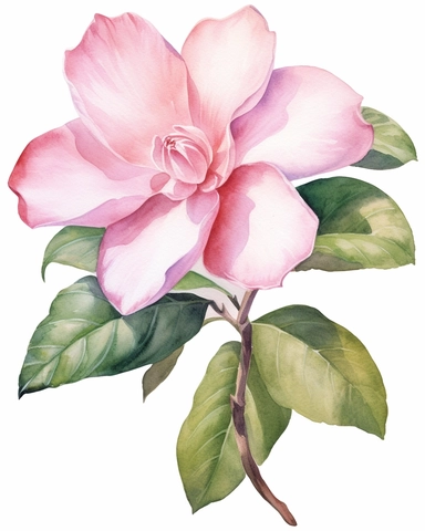 detailed watercolorart big pink gardenia head no leaves , isolated on white background, realistic, clipart