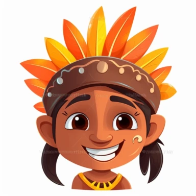 fantasy happy cute indian face, cartoon, clipart, mascot, isolated on white background