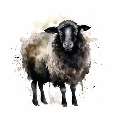 watercolor,clipart,single design,sheep,black skin