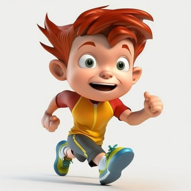 cute little boy running , wearing athletic gear , full body, smiling, Sport graphics, action clipart, 16k, isolated on white background, 3d, rendered by pixar