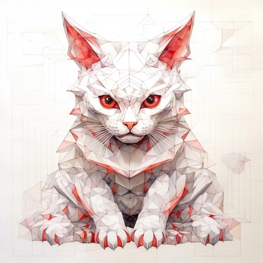 sweet Maneki-neko, Domestic Shorthair, origami paper In the style of Brian Froud & Alan Lee, leather texture textured, clipart, complex design, dreamy color, white contour, white background only