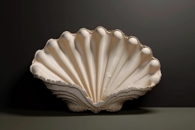 shell bed with pearl decoration, on a black background, like clipart style, mysterious, luxurious, 4k , octane render, unreal engine,
