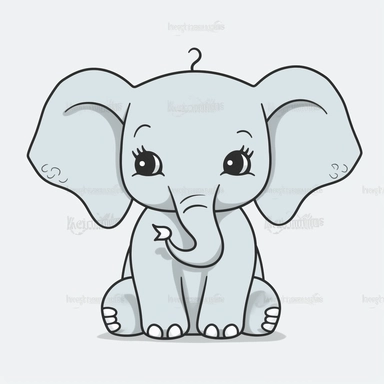 cute elephant clipart, free animals, cartoon, in the style of flawless line work, graphic black outlines