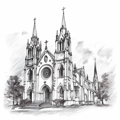 Sketch catholic church clipart on white background