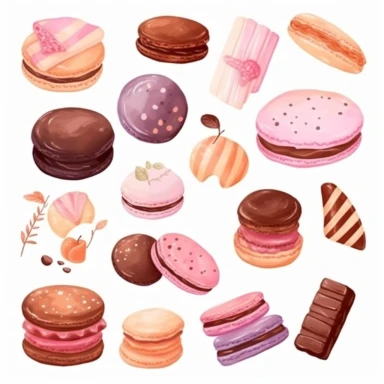 Clipart de galletas de chocolate dulce acuarela. Ilustraciones de galletas de postre pastel. Prediseñadas imprimibles del logotipo de la panadería casera Imágenes prediseñadas de la fiesta de cumpleaños.