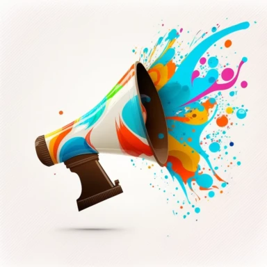 a megaphone with screaming mouth, clipart style, on white background