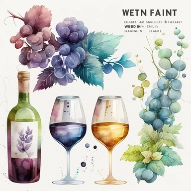 watercolor wine clipart 4 elements separated by 1in