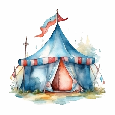 watercolor magical tent camping clipart, isolated on white background
