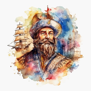 watercolor medieval ship captain clipart