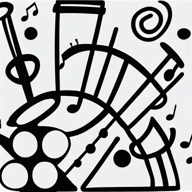 cartoon style clipart sticker, surreal music instrument, hiper-detailing, white outline, 8k
