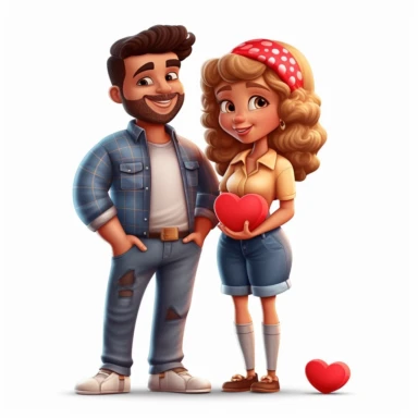 valentine's day, couple, latin, cute cartoon, 8k, detailed, clipart, white background