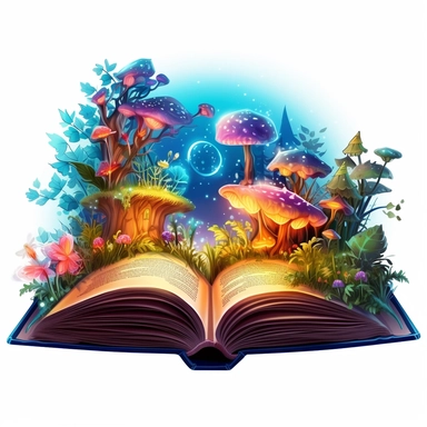 Enchanting storybook clipart, isolated on pure white background, high detail, 8k, realistic illustration, glowing dark background