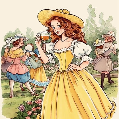 storybook, dancing in garden, tea party, debutante, summer time , clipart