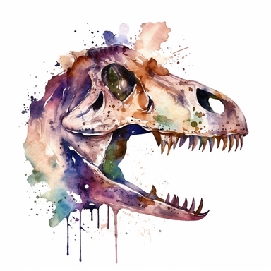 Watercolor dinosaur fossil clipart, white isolated background, space out, hd