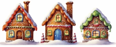 Realistic colorful gingerbread house, realistic, colorful, beautiful, vivid color, christmas, snow soil, hyperrealistic, white background, style by Lucy Fleming, watercolor, smooth gradients, black contour outline, ultra detailed, clipart elements, delicate pastel colors, solid white background, super clear, high quality