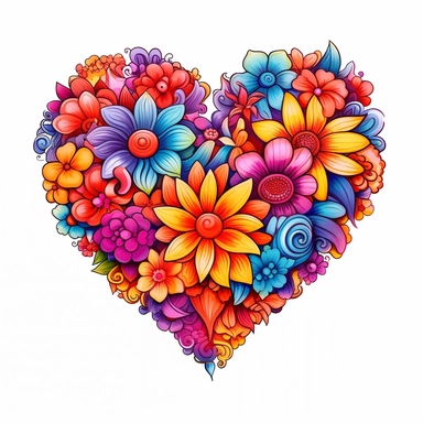 Cute Beautiful Rainbow Heart Flowers Pride LGBT Sublimation Clipart,Cartoon, hyper realistic, intricate detail, illustration style,high solution,on the white background