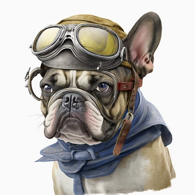 french buldog with googles dress and a pilot hat, clipart, white background, no text