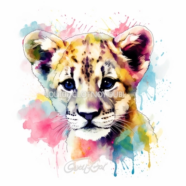 Colorful cougar baby clipart, cougar design, plain white background, 16:9