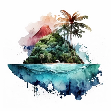 Watercolor Pastel Hawaii Clipart - watercolor surfing tropical island on white background