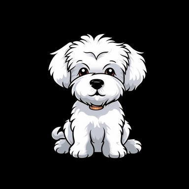 cute cartoon white dog clipart, black background,--no cut off edges