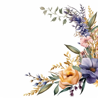 delicate Meadow Floral and leaves corner Frame Watercolor, , Spring Clipart, dust, Minimalistic Flowers Watercolor, Elegant Blooms, dainty florals, watercolor illustration, hand drawing style