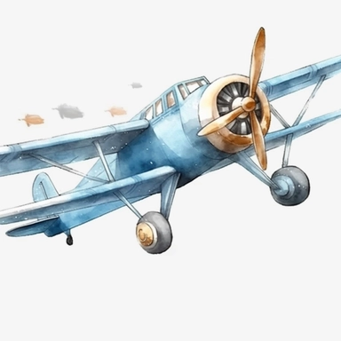 watercolor blue plane clipart , white background, no comment, 8k