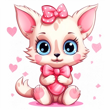 kawaii a very cute cuddly eyes happy kitten wearing a pink coat giving out heart's clipart Easter spring bunny scrapbooking Crafton digital paper white background