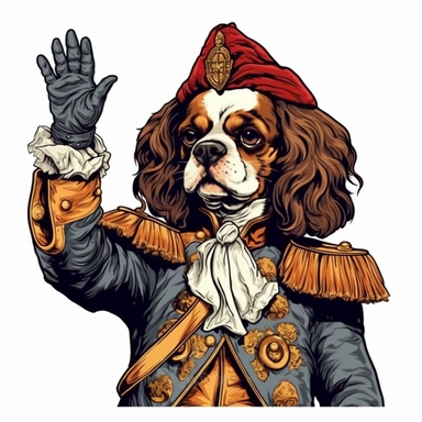 fashion Cavalier King Charles Spaon shows The fist clipart, white background, flat colors