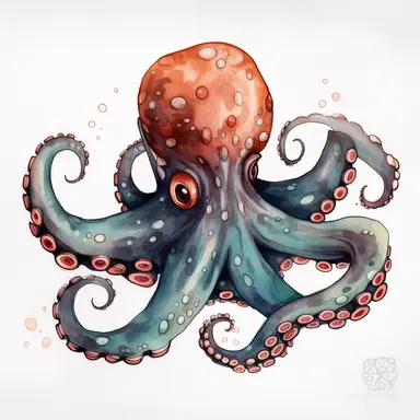 watercolor, Octopus - Octopuses have eight long, flexible tentacles that they use to catch prey and move around. They also have large, bulbous heads and large eyes. commission for, vividly bold designs png Full body realistic cartoon in 32K UHD cute. 15 cm thick outline. Black color. There was no shadow on the ground. 8k with realistic watercolors and detailed illustrations. PNG clipart, transparent white background