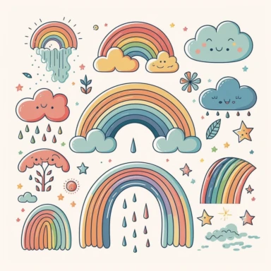 simple vector drawing of a rainbow, clipart, basic shapes, solid colors, joyful, doodle, sticker design, lineart, 2d flat file, silhouette, svg cut file